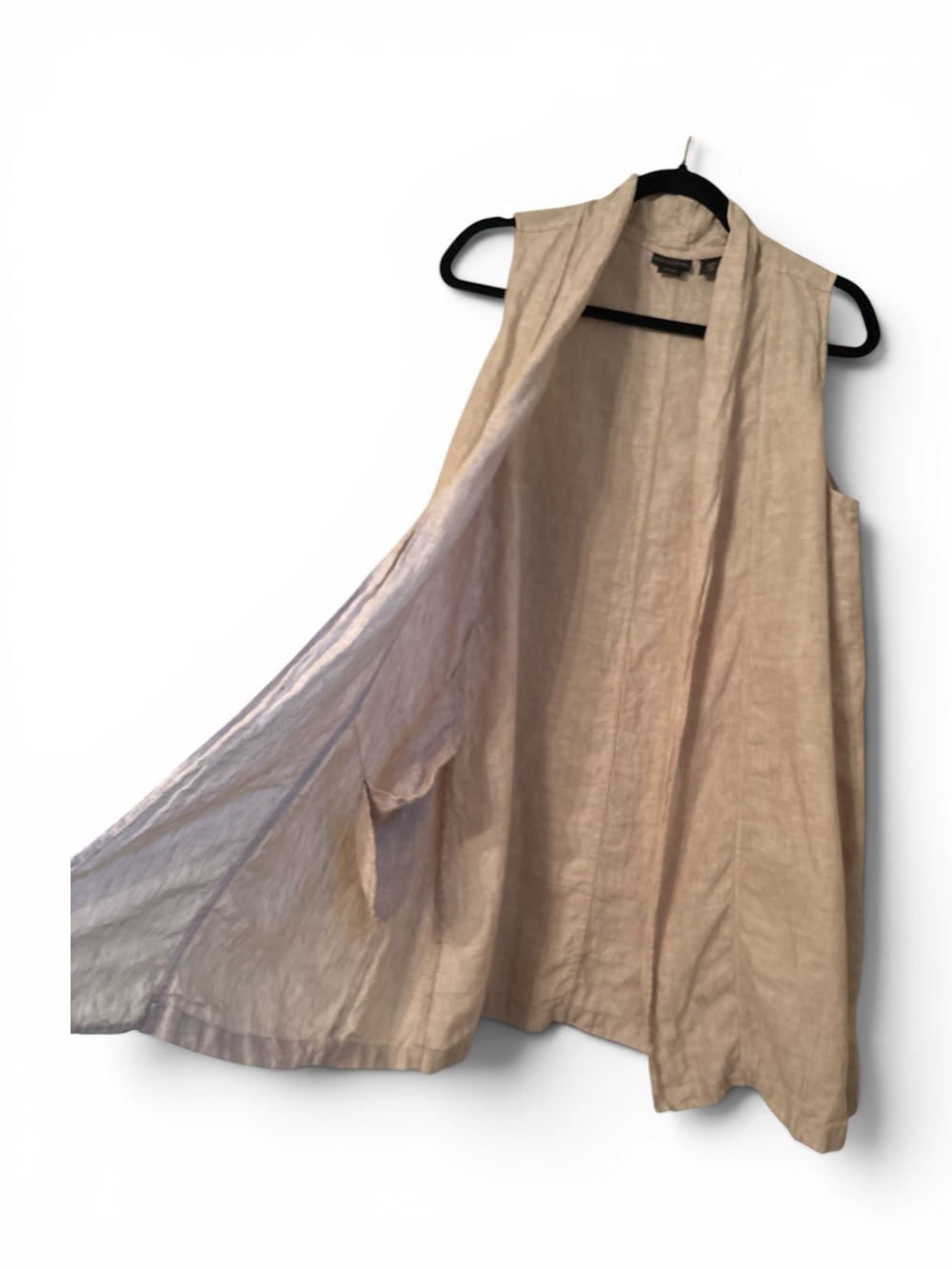 Tahari Beige 100% Linen Sleeveless Swim Coverup or Casual Swing Vest - Picture 3 of 5